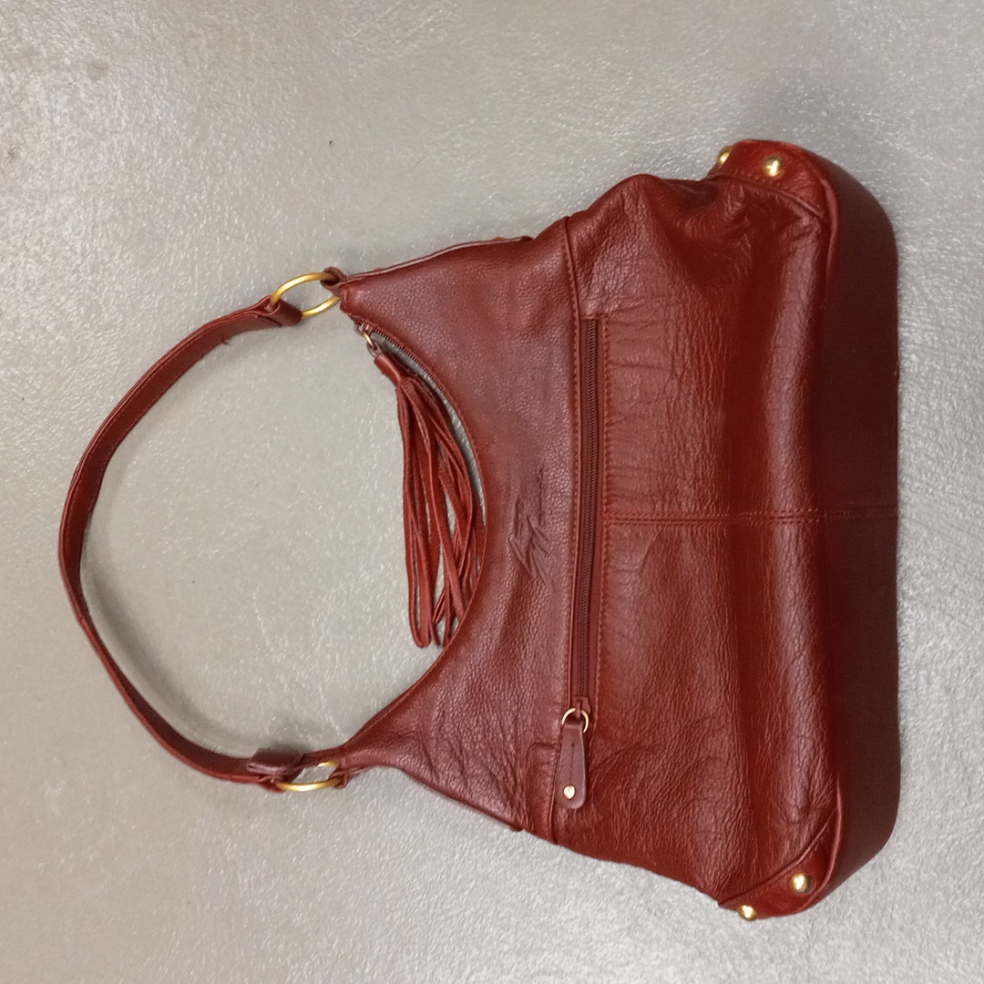 Stone Mountain Red Leather, Gold Studded Purse With Zip Pockets